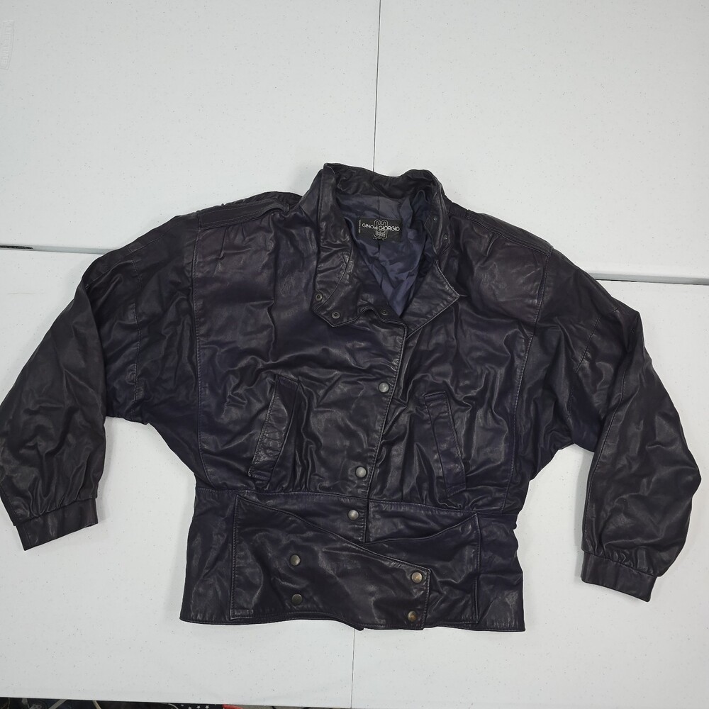 Vintage 80s Gino di Giorgio Women M Batsleeve/Waist Snap Purple Leather Jacket